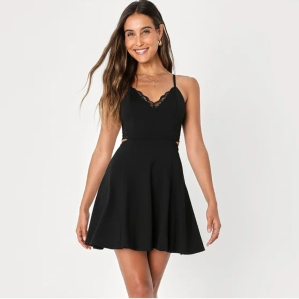 Lush Black Lace Back Sleeveless Skater Mini Dress NWT Size XS